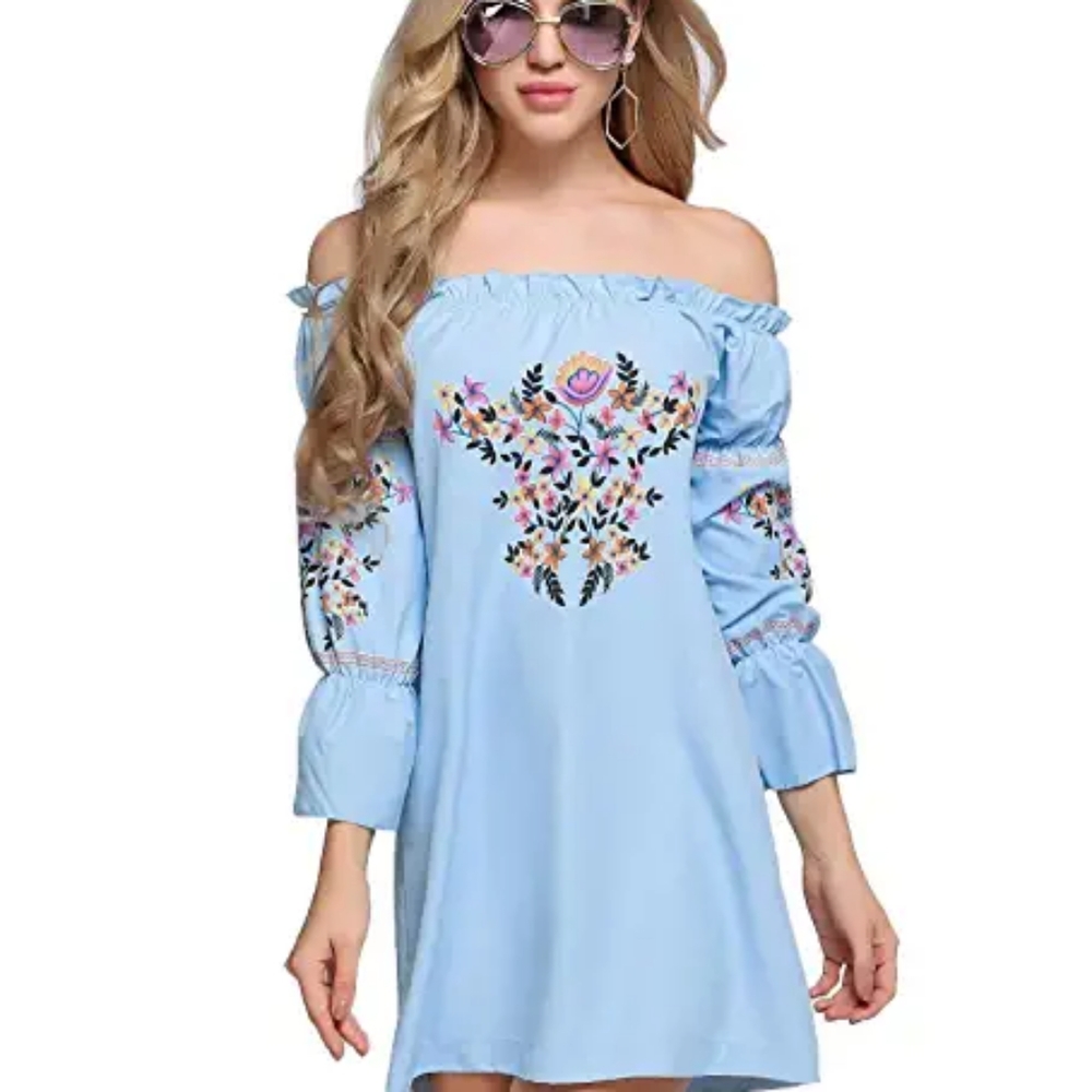 ROSEGAL Embroidery Dress Off Shoulder Size M